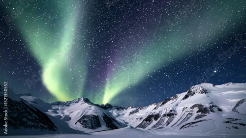 Time-Lapse Animation of Northern Lights Over Snowy Mountains – No People