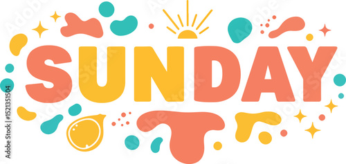 sunday text in playful chunky typography with colorful minimal design elements