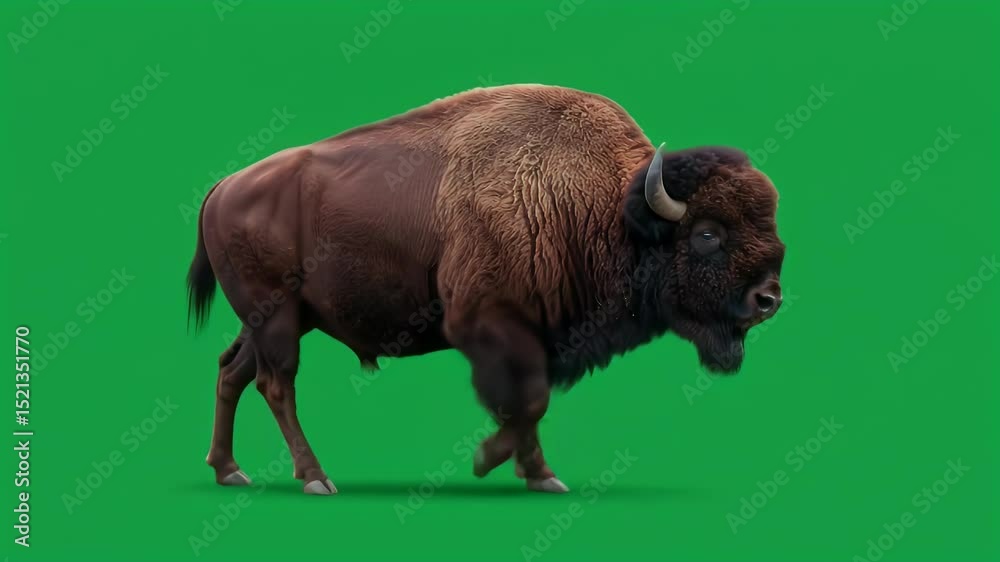 American Bison Isolated on Green Screen for Compositing