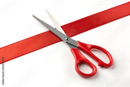 The Grand Opening Moment cut of red ribbon on a white 