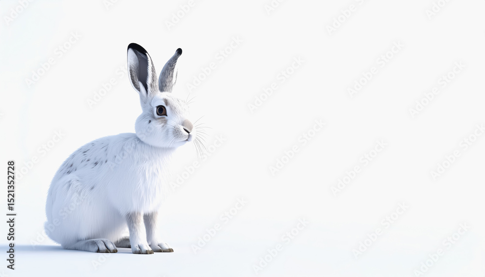 Obraz premium Adorable full body 3d snow hare with soft fur and bright eyes isolated on white background with copy space for text