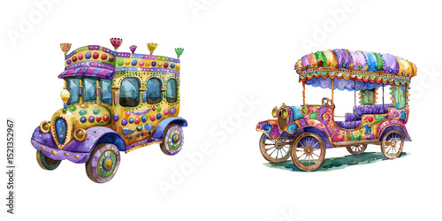 mardi gras carnival car watercolor vector illustration