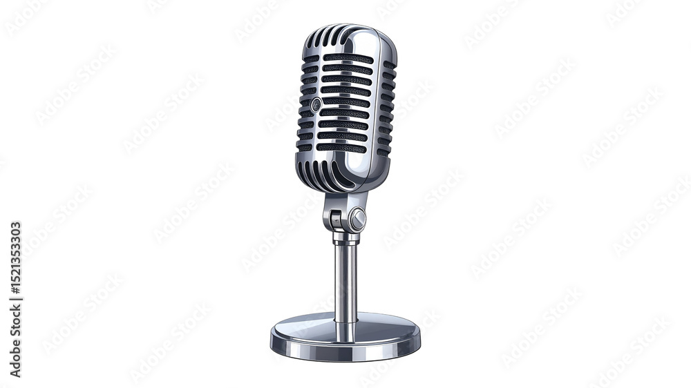 Fototapeta premium Elegant vintage microphone illustration on a stand ready for recording or broadcasting activities