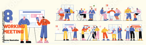 Web  Set of business people discuss project in office