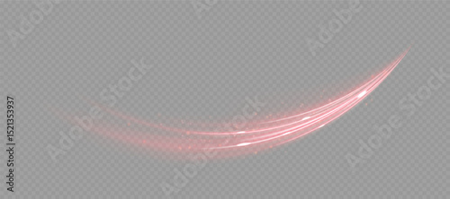 Glowing red twirl with curved light trails and dynamic energy motion on transparent background. Ideal for fire effects, passion visuals, futuristic highlights or battle magic in fantasy scenes.