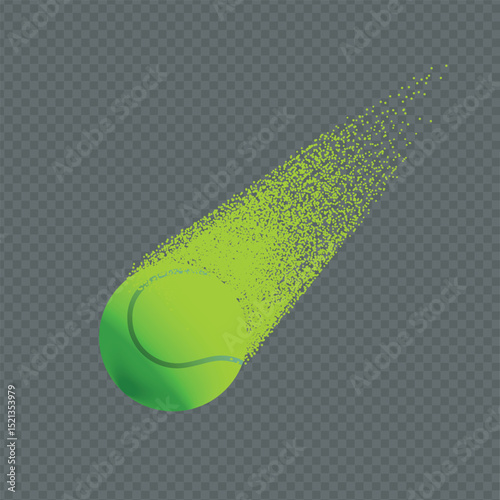 Vector realistic tennis ball flying with high speed. Transparent background. Every element is separated, fully editable and can be easy rearranged to your own design.