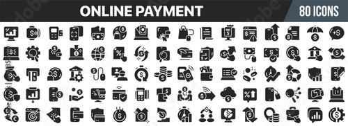 Online payment black icons collection. Big UI icon set in a flat design. Vector illustration EPS10