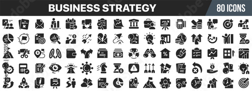 Business strategy black icons collection. Big UI icon set in a flat design. Vector illustration EPS10