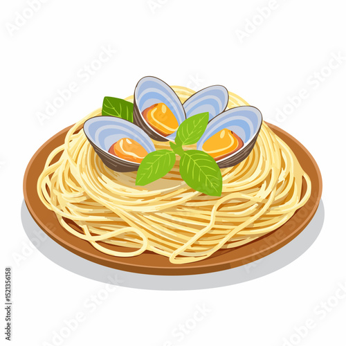 ボンゴレビアンコのスパゲッティベクター