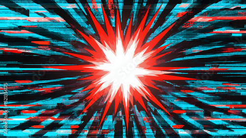 Bright explosion radiating vibrant colors in an intense abstract representation of energy and chaos