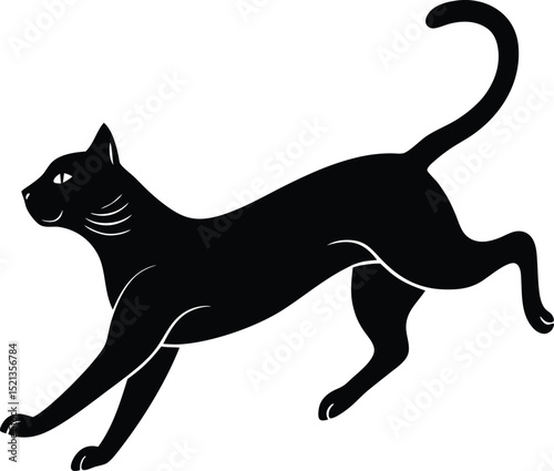 Minimalist Silhouette of a Sleek Cat in Graceful Motion
