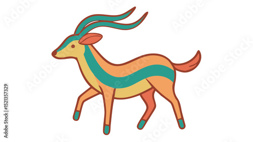 Cute and Expressive Logo Icon of a Graceful Gazelle with Curved Horns and Tensed Legs