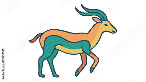 Cute and Expressive Logo Icon of a Graceful Gazelle with Curved Horns and Tensed Legs