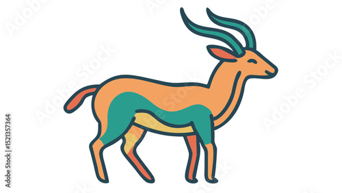 Cute and Expressive Logo Icon of a Graceful Gazelle with Curved Horns and Tensed Legs