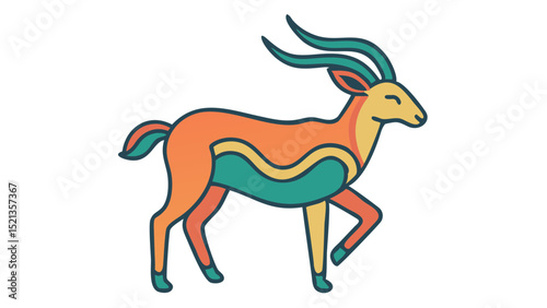 Cute and Expressive Logo Icon of a Graceful Gazelle with Curved Horns and Tensed Legs