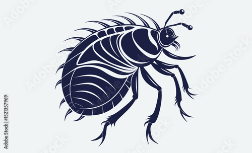 Flea silhouette vector, insect shape illustration, parasite animal graphic, black and white pest design