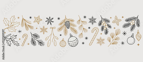 Elegant Gold and Black Christmas Design Elements Border