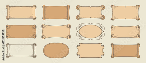 Collection of Vintage Parchment Scrolls and Frames