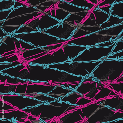 Barbed wire pattern in punk-inspired style with bright colors  