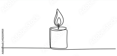 Single Line Drawing of a Lit Candle on White Background