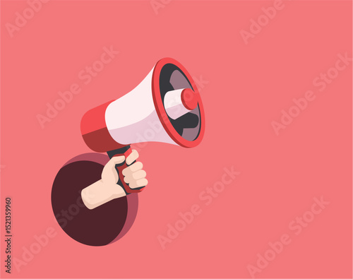 hand with megaphone on red wall