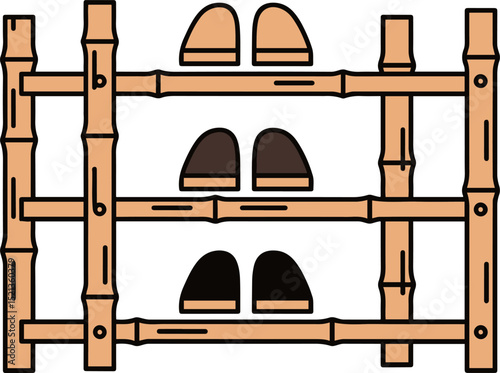 Bamboo Shoe Rack with Slippers