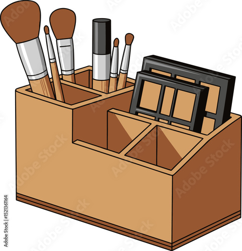 Bamboo Makeup Organizer with Brushes and Palettes