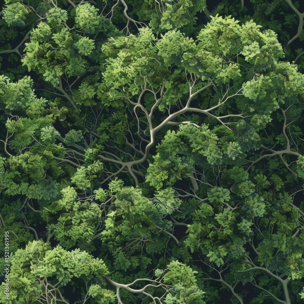 Naklejka premium Seamless Forest Canopy Pattern from Bird’s-Eye View..