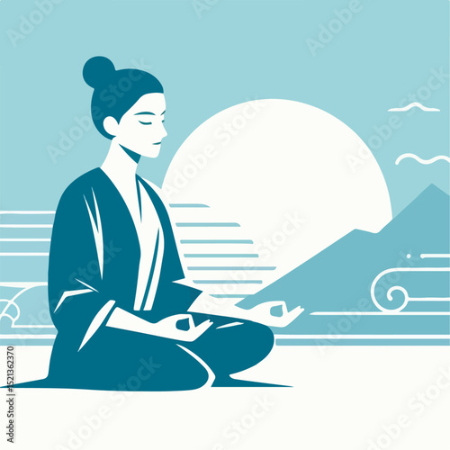 vector illustration of  a woman meditaing
