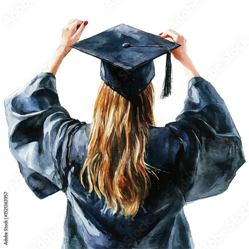 Graduation Party Banner, watercolor vector, high quality, isolated on a white background.