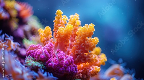 The brightly colored pink and yellow variegated stony coral