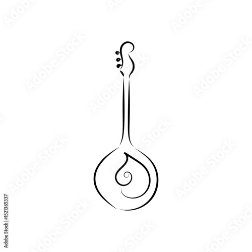 One line guitar, Mandalina, Domra illustration. Music live. Music band instrument line art. steel guitar logo icons vector design