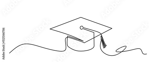 cap and diploma one line continous vector illustration, hand drawn line art vector illustration of graduation hat, graduation line art style vector illustration. continuous line graduation cap.