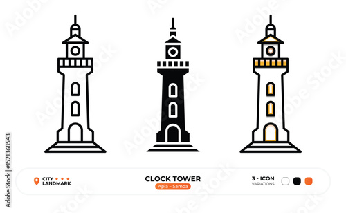 Clock Tower Line Icon, Apia, Samoa Landmark Silhouette, Color Vector, Editable Stroke.