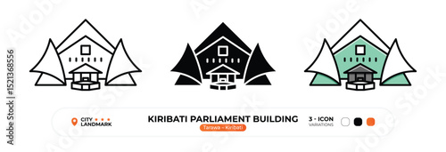 Kiribati Parliament Building Line Icon, Tarawa, Kiribati Landmark Silhouette, Color Vector, Editable Stroke.