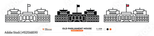 Old Parliament House Line Icon, Canberra, Australia Landmark Silhouette, Color Vector, Editable Stroke.