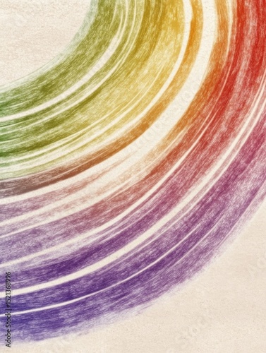 Rainbow is drawn in a spiral pattern on a white background