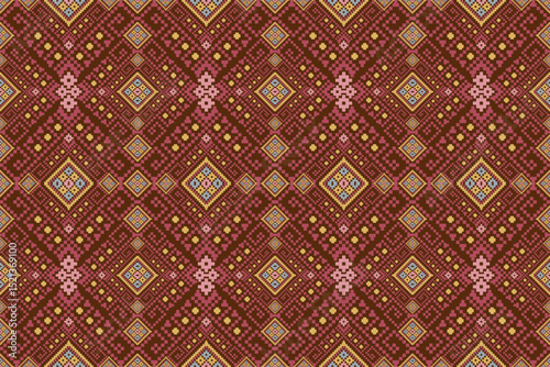 thai art pattern, thai art pattern pixel art flower on white background wallpaper oriental seamless pattern.ornament. Ethnic .decor style.  geometric ornament. Vector seamless pattern.  blanket, rug. 