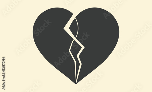 Broken heart icon, heartbreak symbol vector, flat heart illustration