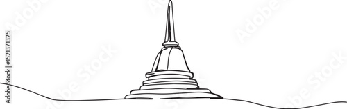 Angkor Wat One Line Art | Minimalist Continuous Line Drawing of Ancient Thailand and Khmer Temple