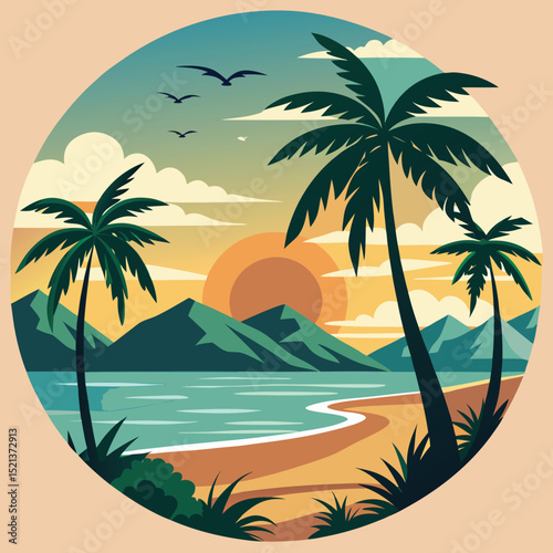 swaying palms framing serene island beach