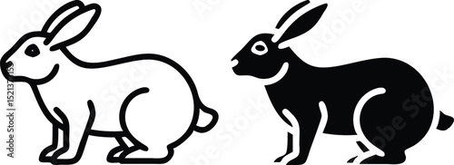 Minimalist Line Art Rabbit Illustration – Stylized Vector in Grayscale with Childlike Cartoon Profile
