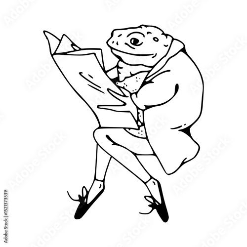 wise toad reading a book sketch