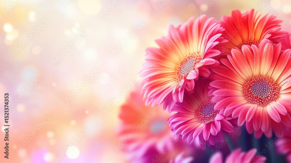 Fototapeta premium A vibrant bouquet of pink and orange flowers against a soft, dreamy background.