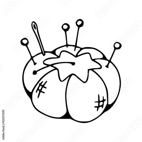 sewing pin cushion with needles vector
