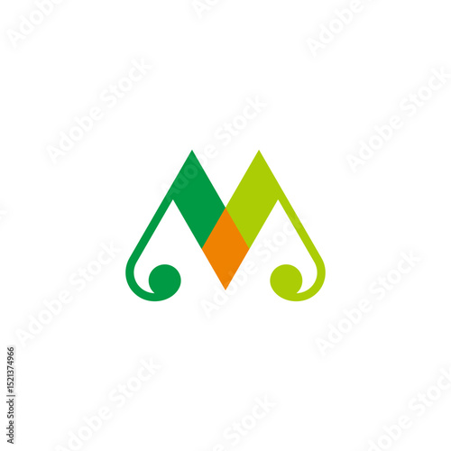 letter m abstract mountain green gold elegant logo vector