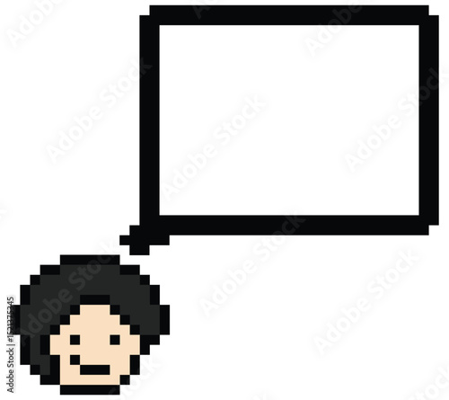 Cartoon pixel cute character man face with chat box blank decoration 8 bit male boy say speak discuss idea chat box cartoon pixel 8bit game png vector.