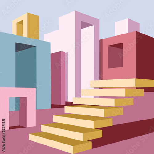 Architecture perspective multicolor concept stairs construction