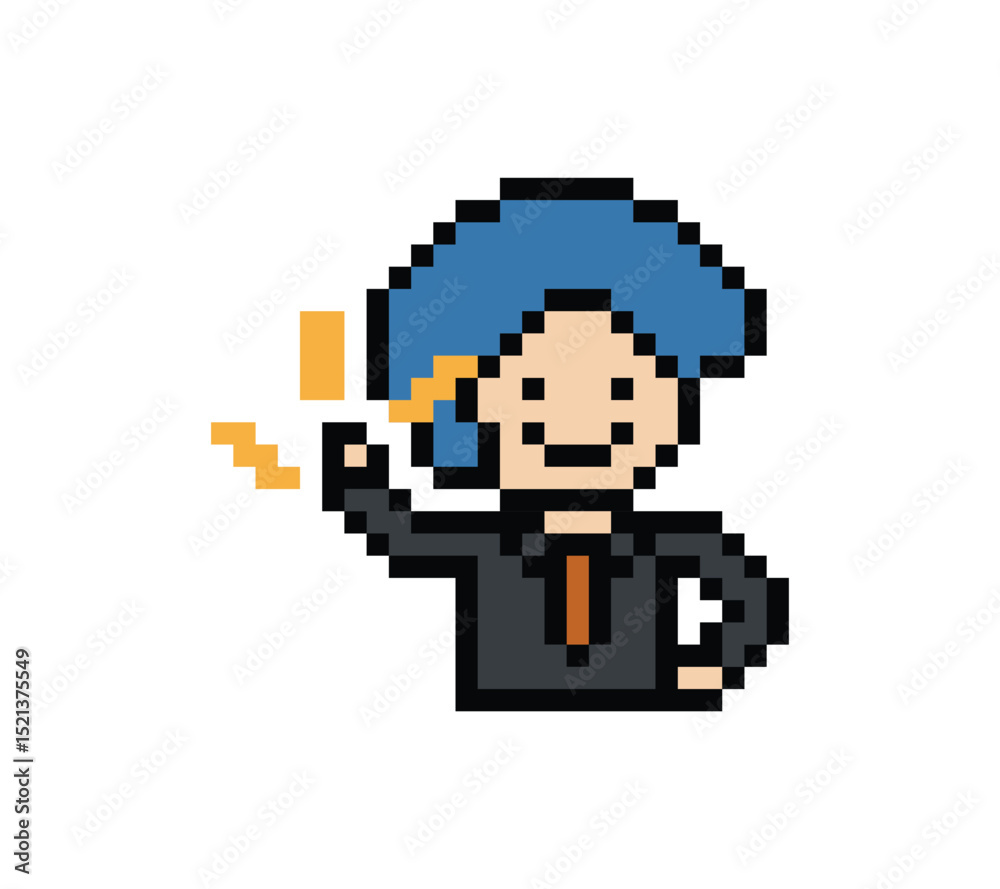 Fototapeta premium Cartoon cute pixel cartoon 8bit character business man businessman smart work game decoration business 8 bit male career smart character game 8bit png vector.