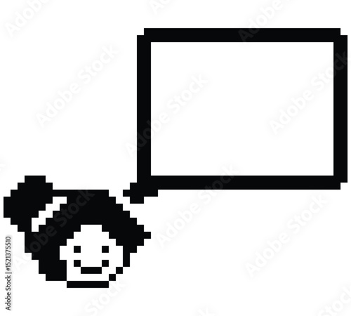 Cartoon pixel cute cartoon character face woman with chat blank decoration 8 bit female girl say speak discuss idea chat box cartoon pixel game 8bit png vector.